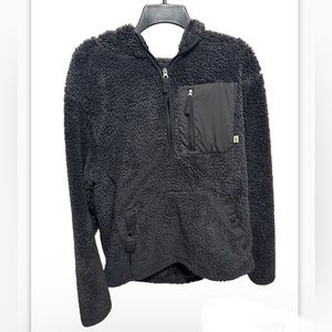 Lake & Trail Fluffy Pullover Quarter Zip Black Hooded Unisex Large Soft Sherpa